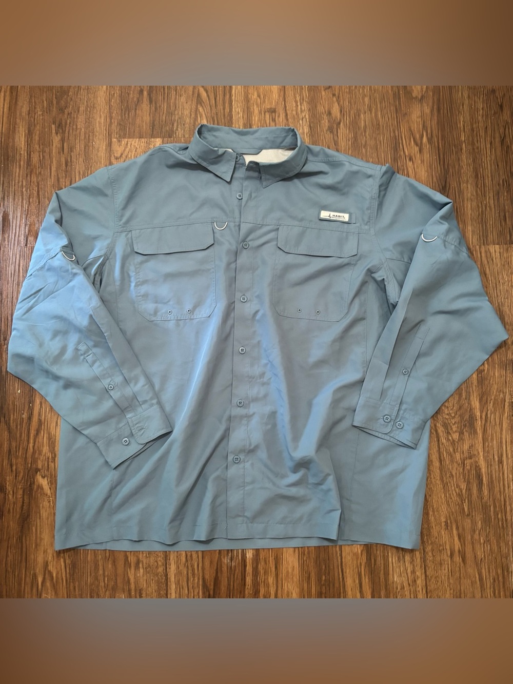 Habit UPF 50+ Fishing Shirt Blue Long Sleeve Button Up Mens 2XL Vented